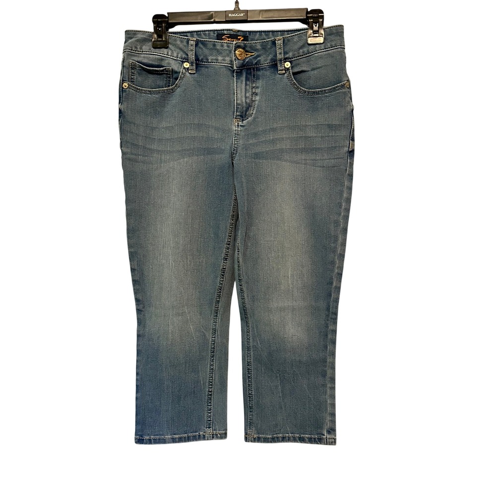 Seven7 Womens Medium Wash Skinny Cropped Jeans Denim Stretch Size 8